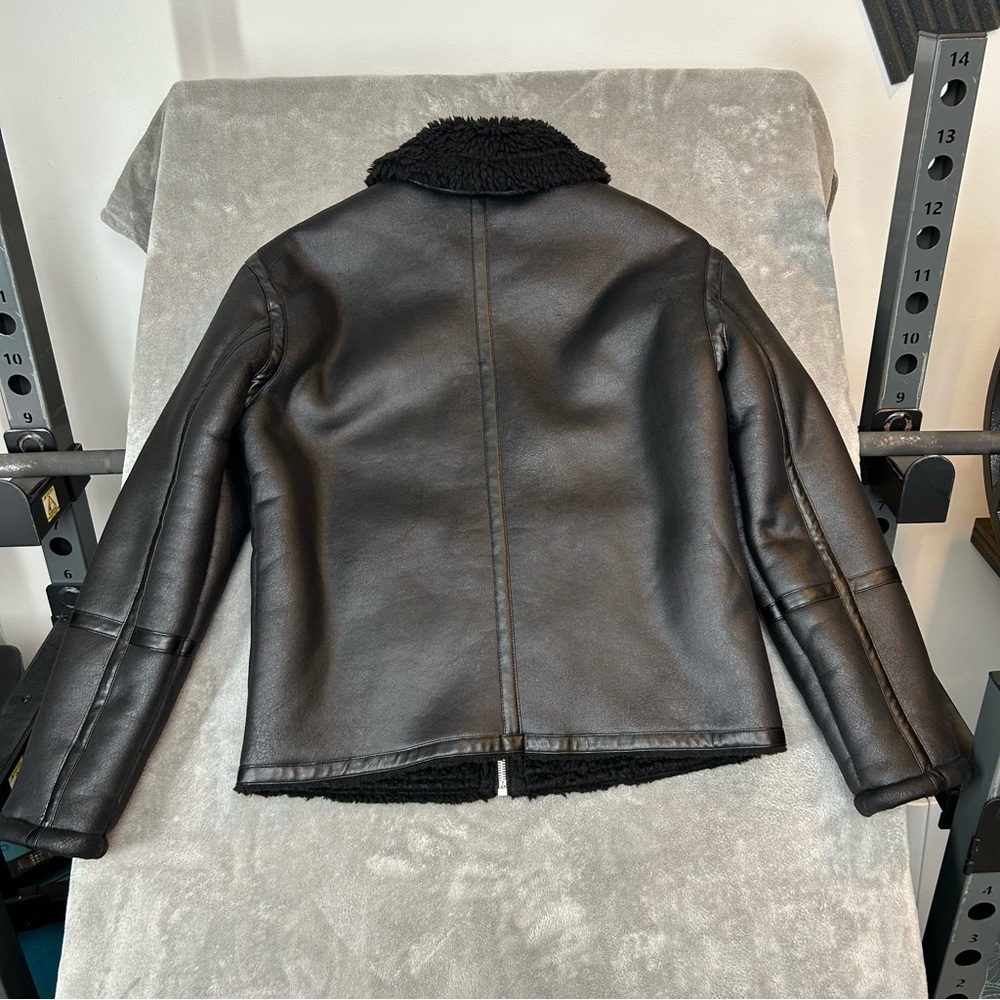 ZARA Biker Moto Jacket Coat Womens Faux Leather Fur Size M Color Black Aviator - Picture 6 of 16